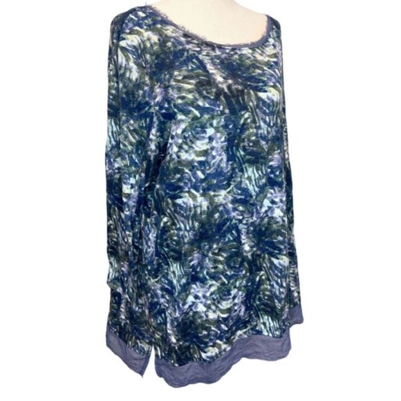 SIMPLY VERA TOP | ABSTRACT BLUE, BLACK, WHITE | RAW EDGE | CREW NECK | XL - Picture 2 of 8